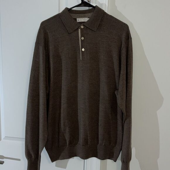 Wool Lt Brown Peter Millar Polo Style Golf Sweater Sweatshirt Shirt L w/holes - Picture 1 of 7